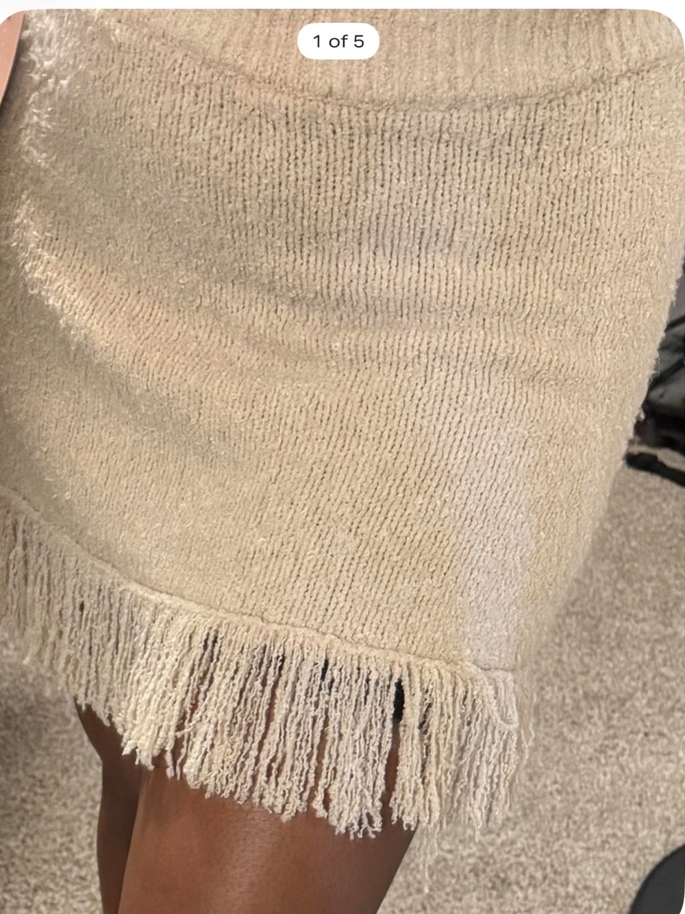Fall/ winter Fringe Hem Knit Mini Skirt - Cream